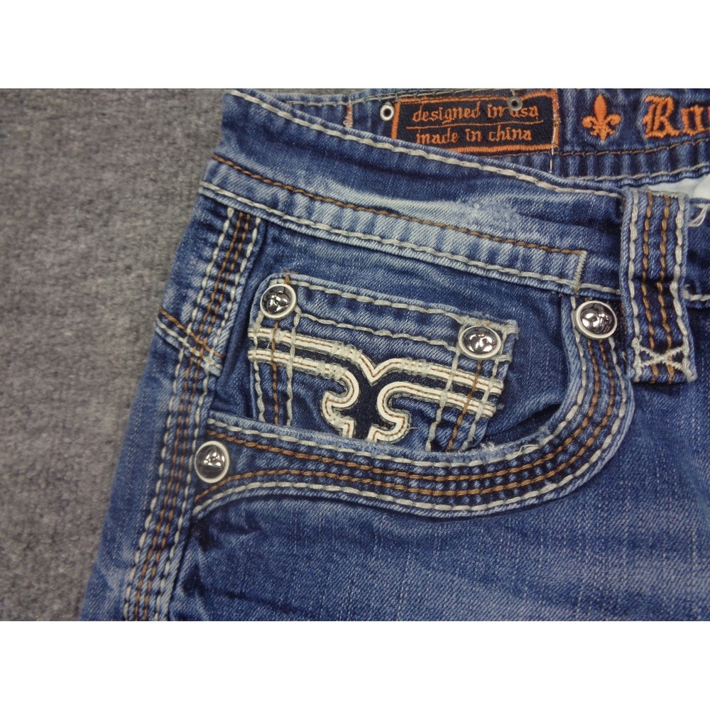 Rock Revival Jeans Mens 38 Blue Prater Straight Leg Embellished Y2K Distressed - Picture 4 of 15